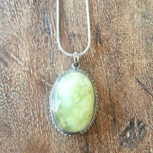 Artist made sterling silver stone necklace in light green
